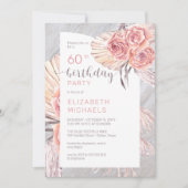 Pampas Grass |Roze Rose Blooms 60e verjaardag Kaart (Voorkant)