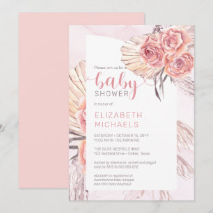 Pampas Grass  Roze Rose Blooms Girl Baby shower Kaart
