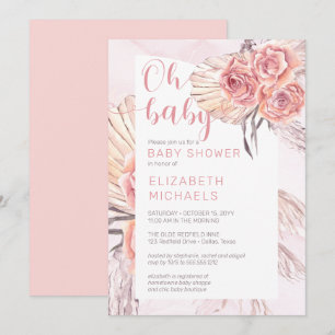 Pampas Grass  Roze Rose Blooms Girl Oh Baby shower Kaart