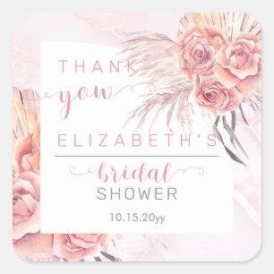 Pampas Grass   Roze Vrijgezellenfeest Rozen Dank u Vierkante Sticker