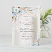 Pampas Grass Rozen Ivoor Bat Mitzvah Kaart (Staand voorkant)