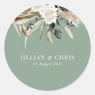 Pampas Grass Sage Green Wedding Ronde Sticker
