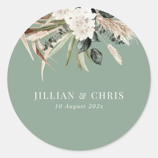Pampas Grass Sage Green Wedding Ronde Sticker (Voorkant)