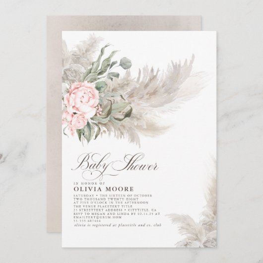 Pampas Grass Sage Greenery Floral Boho Baby shower Kaart (Voorkant / Achterkant)