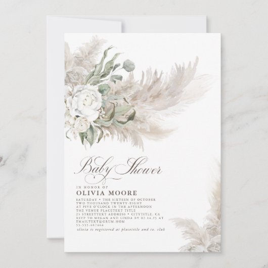 Pampas Grass Sage Greenery Floral Boho Baby shower Kaart (Voorkant)