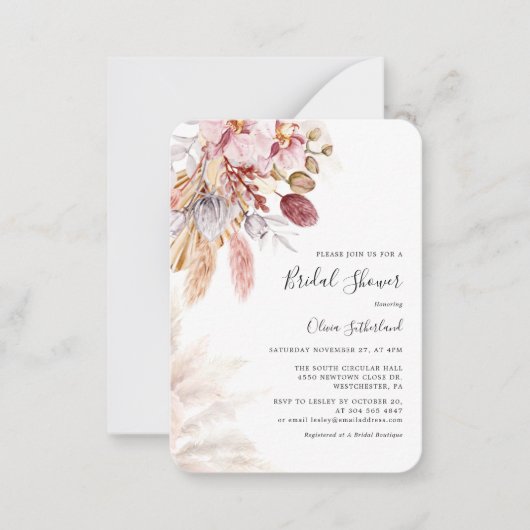 Pampas Grass Script Chic Bruids Douche Uitnodiging (Voorkant)