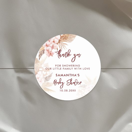 Pampas Grass Script Meisje Baby shower Ronde Sticker
