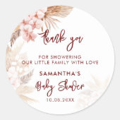 Pampas Grass Script Meisje Baby shower Ronde Sticker (Voorkant)