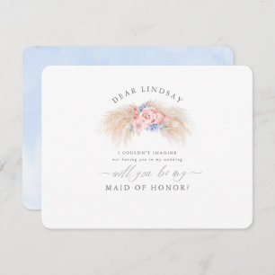 Pampas Grass Stoffig Blauw Bruidsmeisje Voorstel Kaart