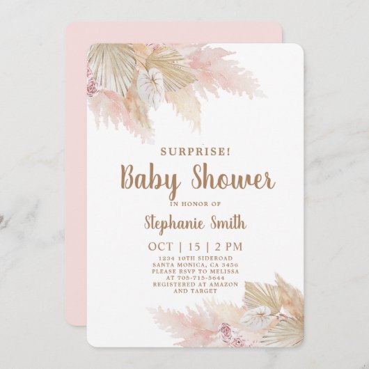 Pampas Grass Surprise Baby shower Invitation fille (Devant / Derrière)