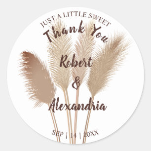 Pampas Grass Sweet Treat Weddenschap Bedankt Ronde Sticker