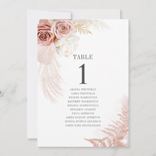 Pampas Grass Table Number 1 Wedding Seating Chart (Achterkant)