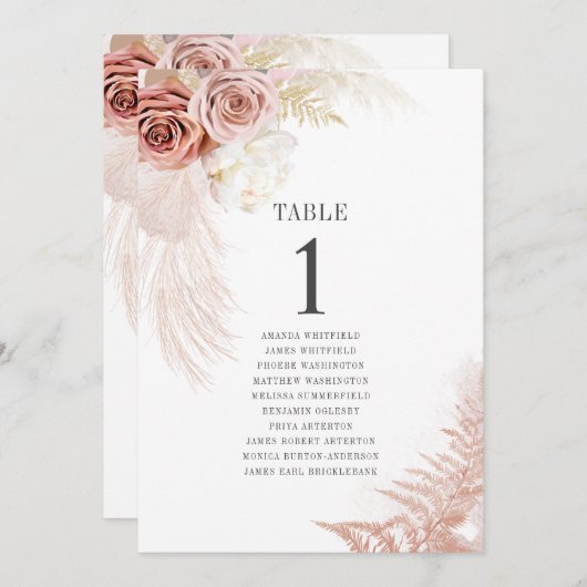 Pampas Grass Table Number 1 Wedding Seating Chart (Voorkant / Achterkant)