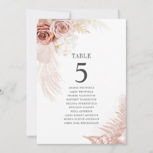 Pampas Grass Table Number 5 Wedding Seating Kaart