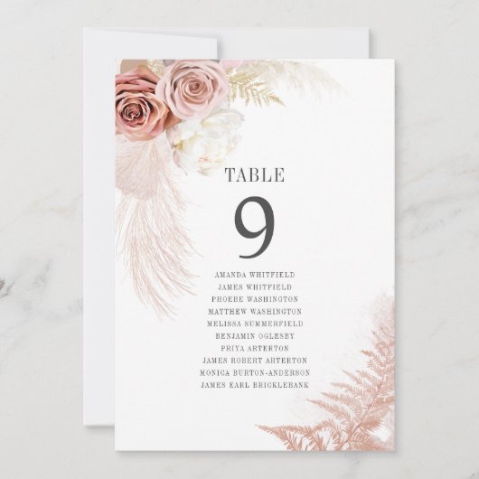 Pampas Grass Table Number Wedding Seating Chart (Voorkant)