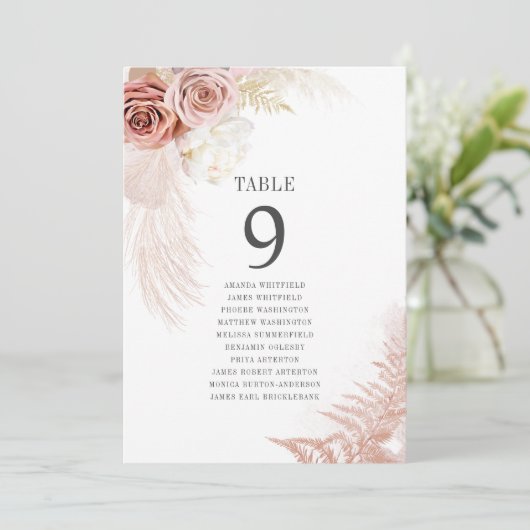 Pampas Grass Table Number Wedding Seating Chart (Staand voorkant)