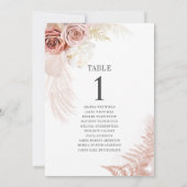 Pampas Grass Table Numéro 1 Mariage Carte de siège (Dos)