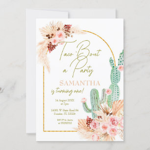 Pampas Grass Taco Cactus Eerste Verjaardag Uitnodi Kaart