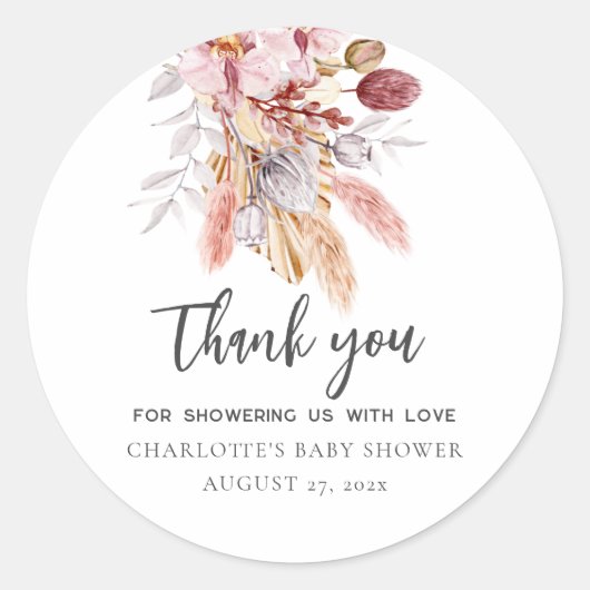 Pampas Grass Terracotta Baby shower Dank u Ronde Sticker (Voorkant)