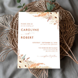 Pampas Grass Terracotta Boho Wedding Invitation Kaart