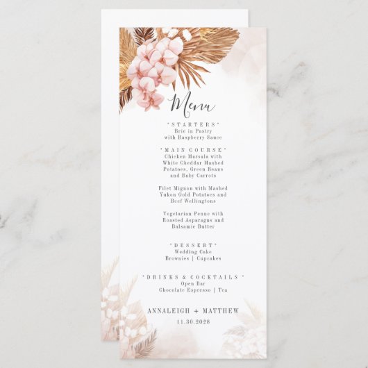 Pampas Grass Terracotta Botanical Wedding Menu (Voorkant / Achterkant)