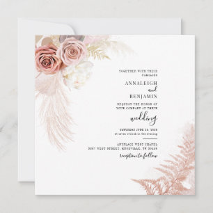 Pampas grass Terracotta Floral Wedding Invitation