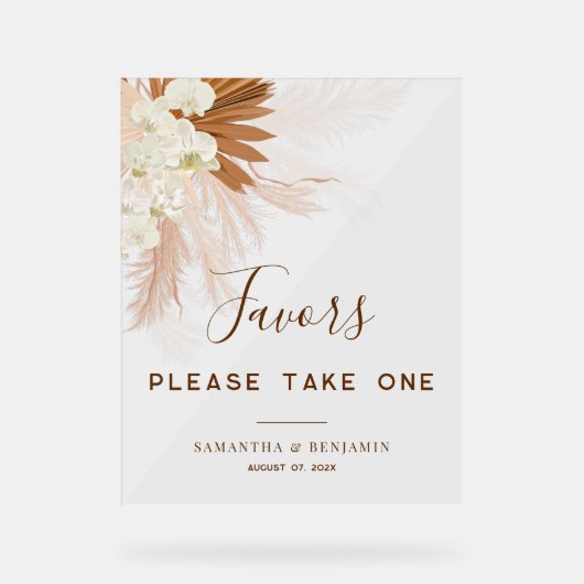 Pampas Grass Terracotta Huwelijksgunsten Acryl Bord (Voorkant)