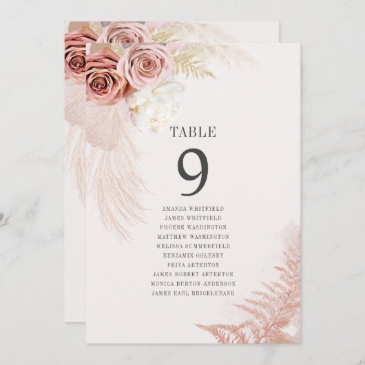 Pampas Grass Terracotta Mariage Numéro de table (Devant / Derrière)