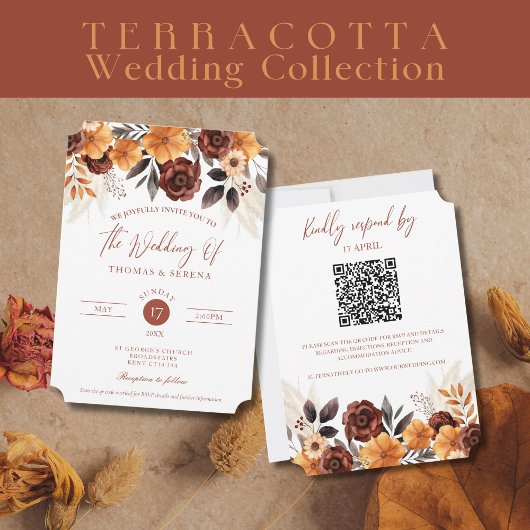 Pampas Grass Terracotta Rust Herfst QR Code Bruilo Kaart