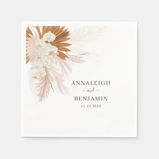 Pampas Grass Terracotta Script Minimalist Weddensc Servet (Voorkant)