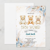 Pampas Grass Triplet bear invitation (Devant / Derrière)