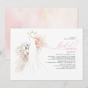 Pampas Grass Trouwjurk Roze Vrijgezellenfeest Kaart