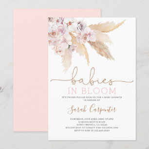 Pampas Grass Twin Girls Baby shower Kaart