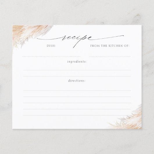 Pampas Grass Vrijgezellenfeest Recipe Kaart (Voorkant)