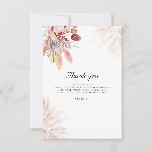 Pampas Grass Waterverf Baby shower Bedankkaart (Voorkant)