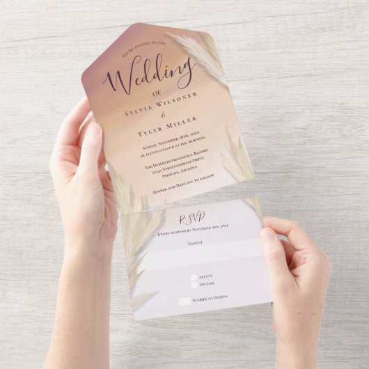 Pampas Grass Wedding All In One Uitnodiging (Afscheurbaar)