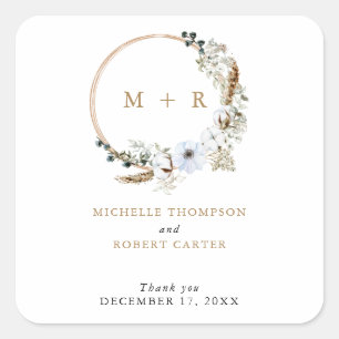 Pampas Grass Wedding Boho Terracotta Monogram Chic Vierkante Sticker