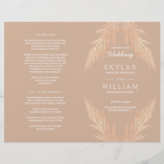 Pampas Grass Wedding Ceremony Botanical Folded (Voorkant)