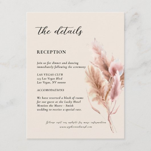 Pampas Grass Wedding Details Informatiekaartje (Voorkant)