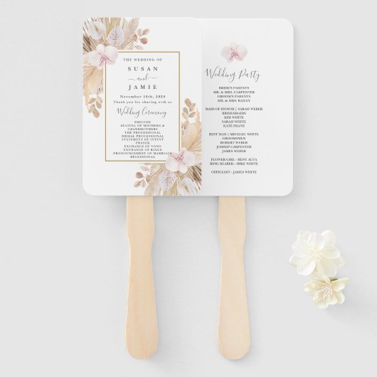 Pampas Grass Wedding Handwaaier (Voorkant en achterkant)
