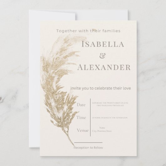 Pampas Grass Wedding Invitation (Devant)