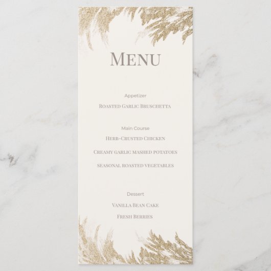 Pampas Grass Wedding Menu Card (Devant)