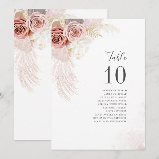 Pampas Grass Wedding Table Seating Number 10 Kaart (Voorkant / Achterkant)