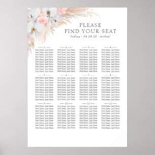 Pampas Grass White Orchids Wedding Seding Chart Poster