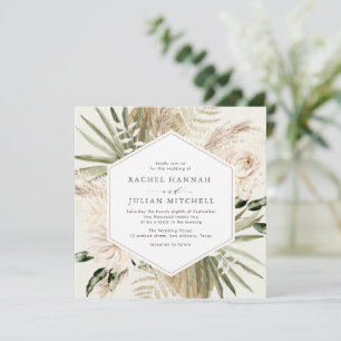 pampas greenery beige waterverf florale bruiloft kaart