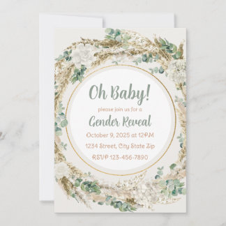 Pampas Greenery Neutral Tone Boho Gender Reveal Kaart
