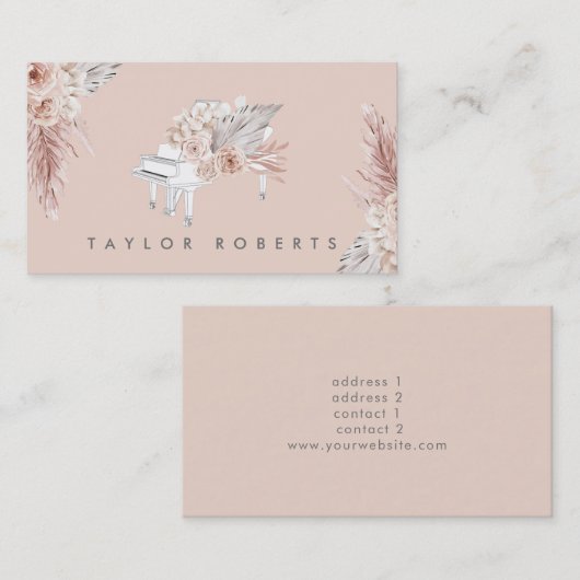 pampas herbe boho fleurs piano carte de visite (Devant / Derrière)