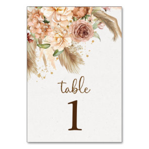 Pampas herbe boho roses numéros de table