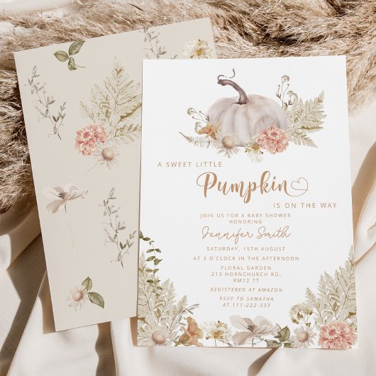 Pampas herbe citrouille baby shower Invitation