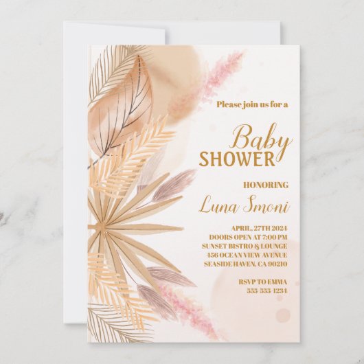 pampas herbe douche bébé invitations (Devant)